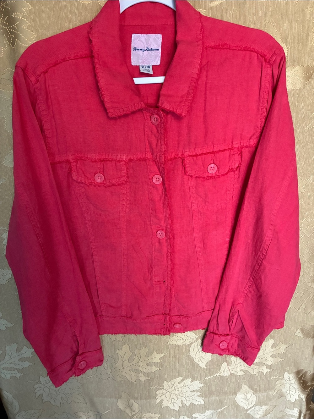Tommy Bahama Women's Vibrant Red /Orange Button-Front Jean Jacket